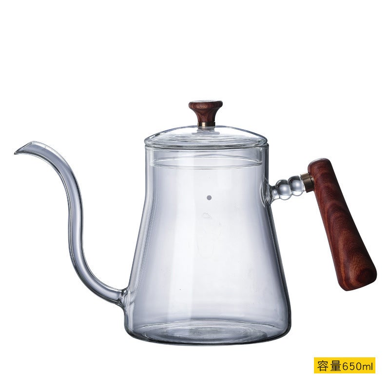Coffee Hand Brewing Pot High Borosilicate Glass Coffee Pot Heat-Proof Wooden Handle Transparent Water Bottle Factory Handmade - Image 2
