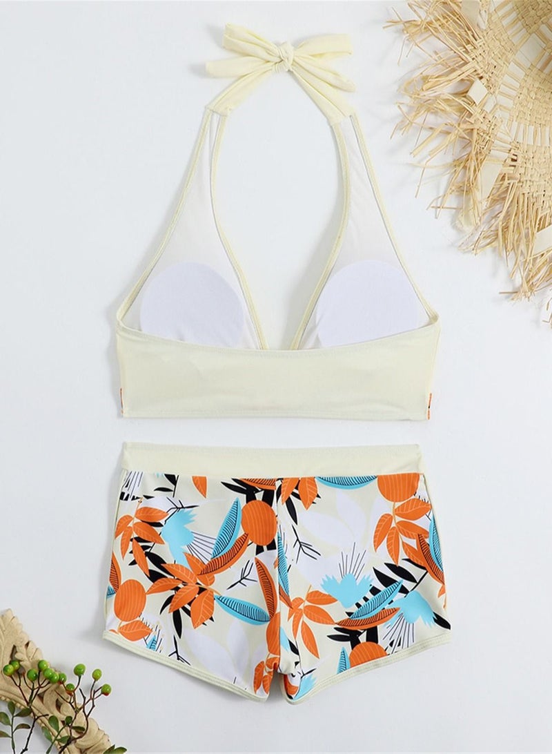 Loquat 2 Piece Beach Bow Swimsuit Bikini Beige - Image 2