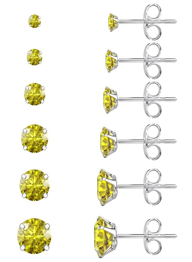 WSSXC 6 Pairs Stud Earrings Set Hypoallergenic Cubic Zirconia 316L Earrings Stainless Steel Earrings for Women (Yellow) - Image 1