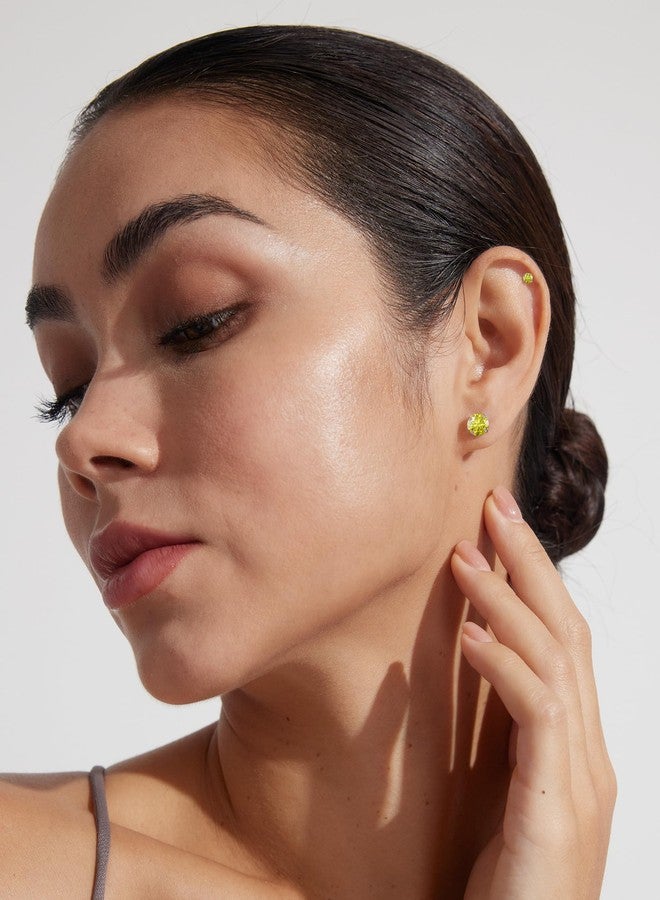 WSSXC 6 Pairs Stud Earrings Set Hypoallergenic Cubic Zirconia 316L Earrings Stainless Steel Earrings for Women (Yellow) - Image 2
