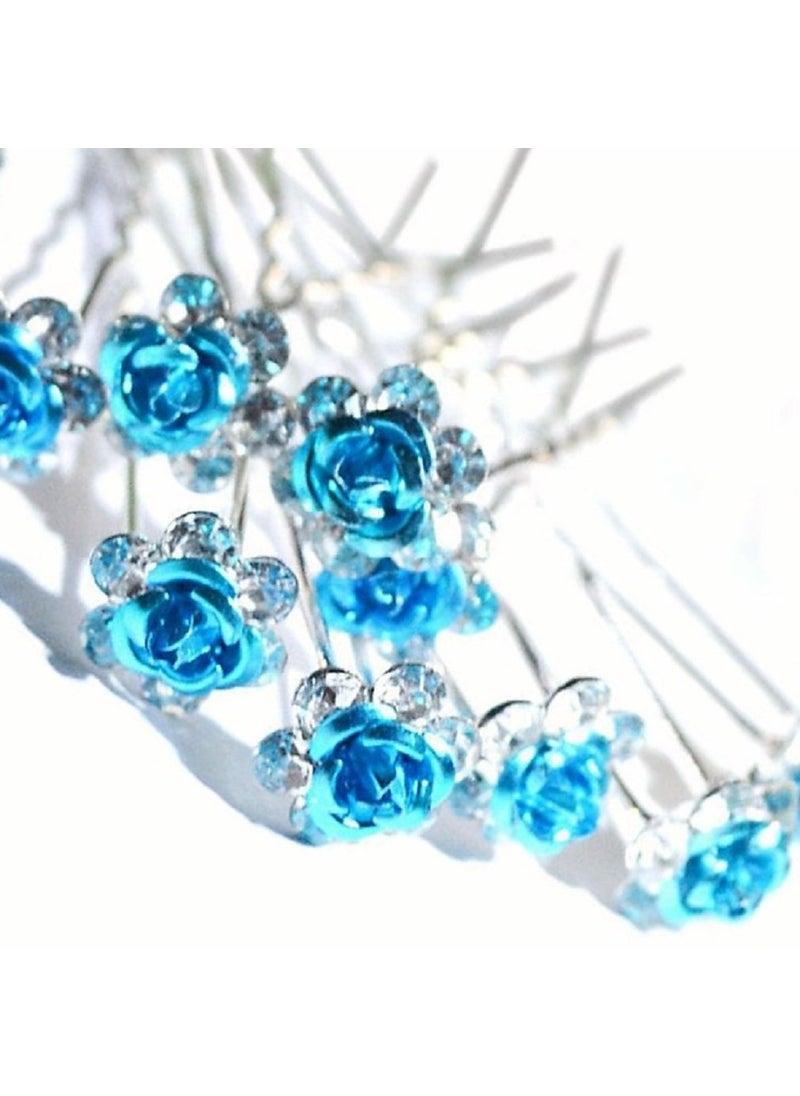 The Crafty Owl Various Beautiful Designs of PearlCrystals and Rhinestone Flower Hair Pins for BridesBridesmaidsPromSweet SixteenQuinceaneraWeddings  Set of 20 Blue Roses 