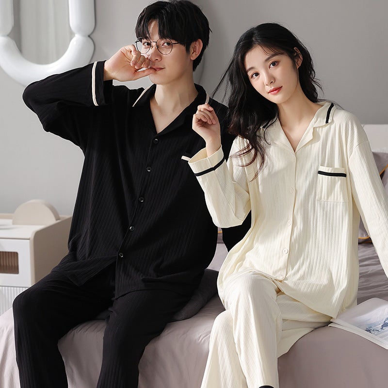 Long Sleeve Couple Pajamas Korean Style Casual Couple One Man And One Woman Winter Casual Home Clothes - Image 1
