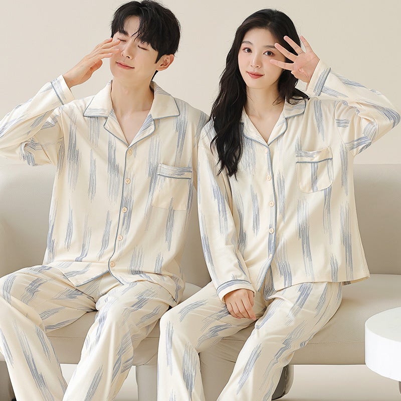 Long Sleeve Couple Pajamas Korean Style Casual Couple One Man And One Woman Winter Casual Home Clothes - Image 2