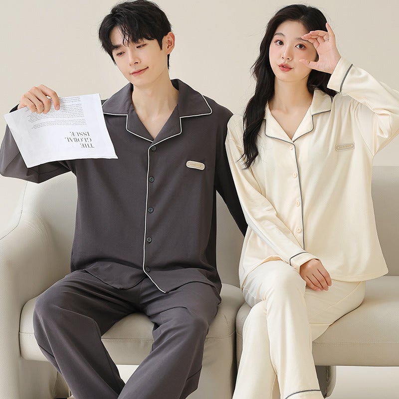 Long Sleeve Couple Pajamas Korean Style Casual Couple One Man And One Woman Winter Casual Home Clothes - Image 5