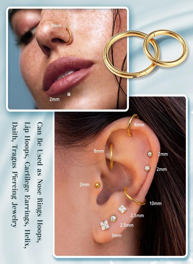 Besteel 18G Nose Rings Hoops and 20G Nose Studs for Women Men Hypoallergenic 316L Surgical Stainless Steel Clicker Hinged Segment Nose Rings Hoops Ball CZ L-Shape Nose Studs(14k Gold plated:-L shaped) - Image 4