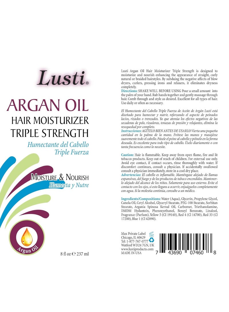 Lusti Argan Oil Hair Moisturizer Triple Strength, 8 fl oz - Moisture & Nourish - Eliminate Dryness Completely - Image 2