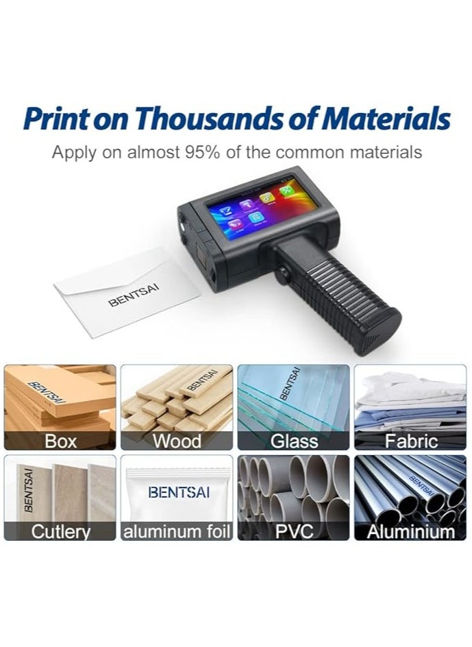 Bentsai - BENTSAI Handheld Printer BT-HH6105B2, Portable Handheld Inkjet Printer with 4.3 Inch LED Touch Screen Mobile Inkjet Coder 12.4MM’’ Print Height for QRCode Barcode Date Logo Text on Any Surface - Image 1