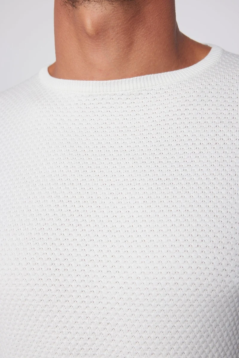 تودورس Slim Fit Crew Neck Honeycomb Patterned Gray Men's Sweater