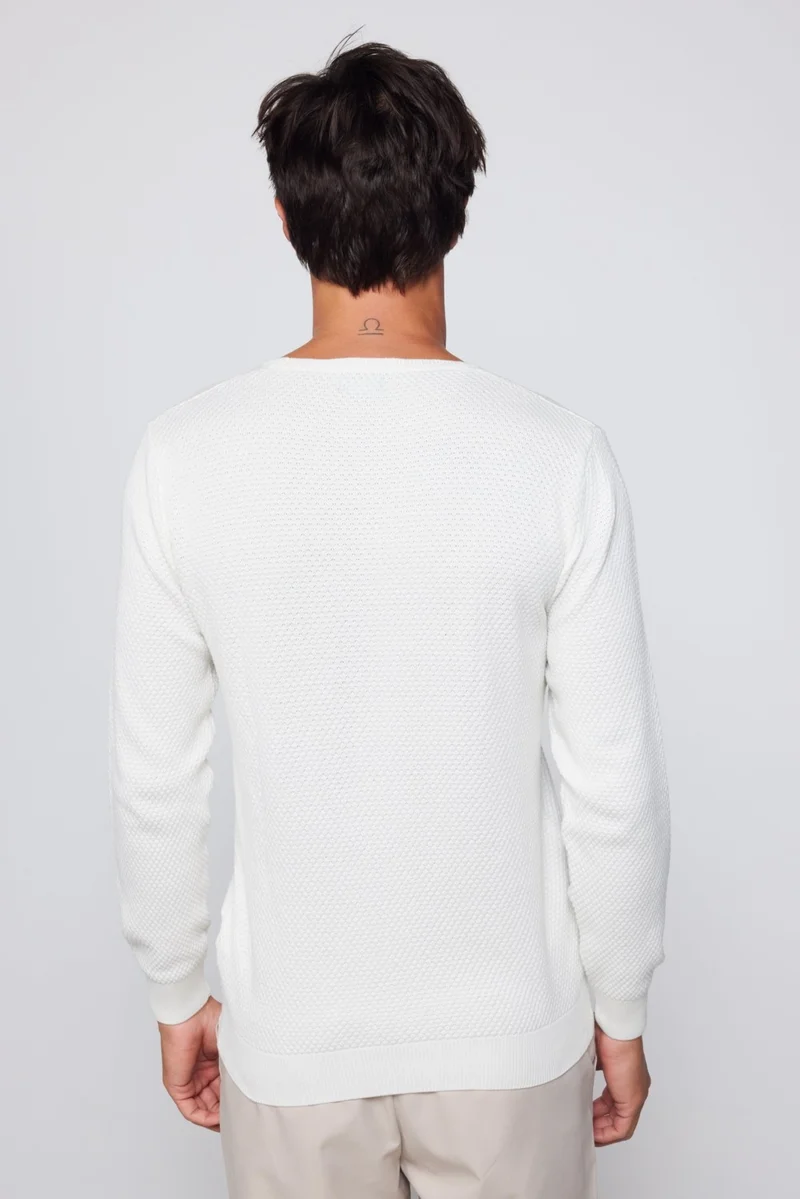 تودورس Slim Fit Crew Neck Honeycomb Patterned Gray Men's Sweater