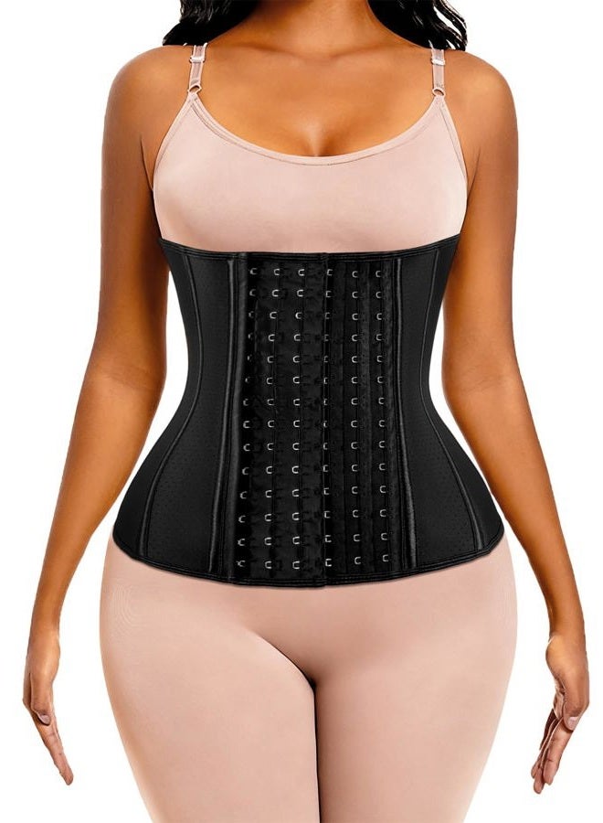 ECOWALSON Waist Trainer for Women Corset Cincher Body Shaper Girdle Trimmer with Steel Bones Extender, B-black(9 Steel Bones Height:11.6"), XS - Image 1