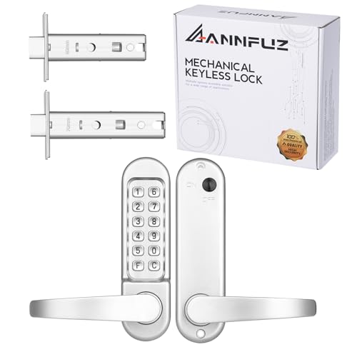 ANNFUZ Mechanical Keypad Keyless Entry Door Handle LockPush Button Code Door LeverSingleSide Combination Interior NonLockingExterior AutoLockNo Electronicfor Front GatePearl Chrome - Image 1