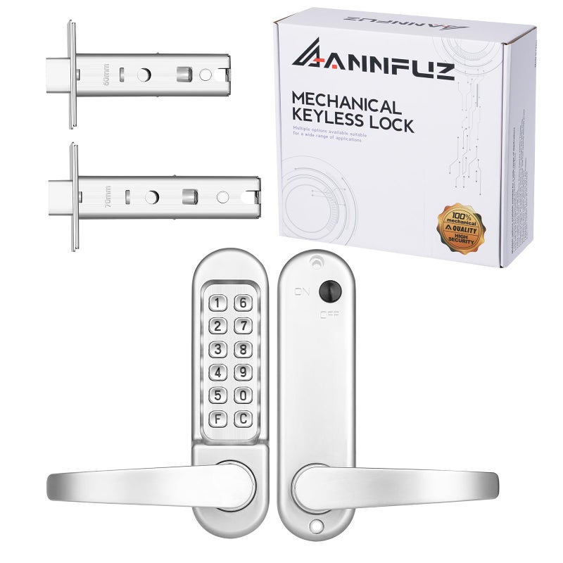 ANNFUZ Mechanical Keypad Keyless Entry Door Handle LockPush Button Code Door LeverSingleSide Combination Interior NonLockingExterior AutoLockNo Electronicfor Front GatePearl Chrome - Image 2