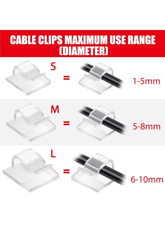 100 Pcs Cable Clips Adhesive Cable Organizer Cord Holder Wire Clip Wire Management Self Adhesive Hooks for Home School Office(Clear, Small) - Image 3