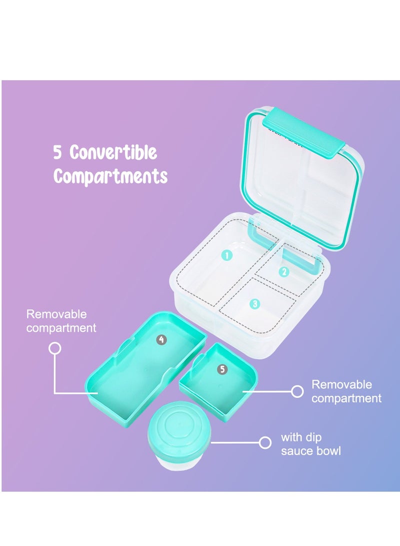 Eazy Kids صندوق غداء بنتو قابل للتحويل 3/4/5 أقسام سعة 1250 مل مع وعاء صلصة سعة 150 مل - أخضر - Image 4