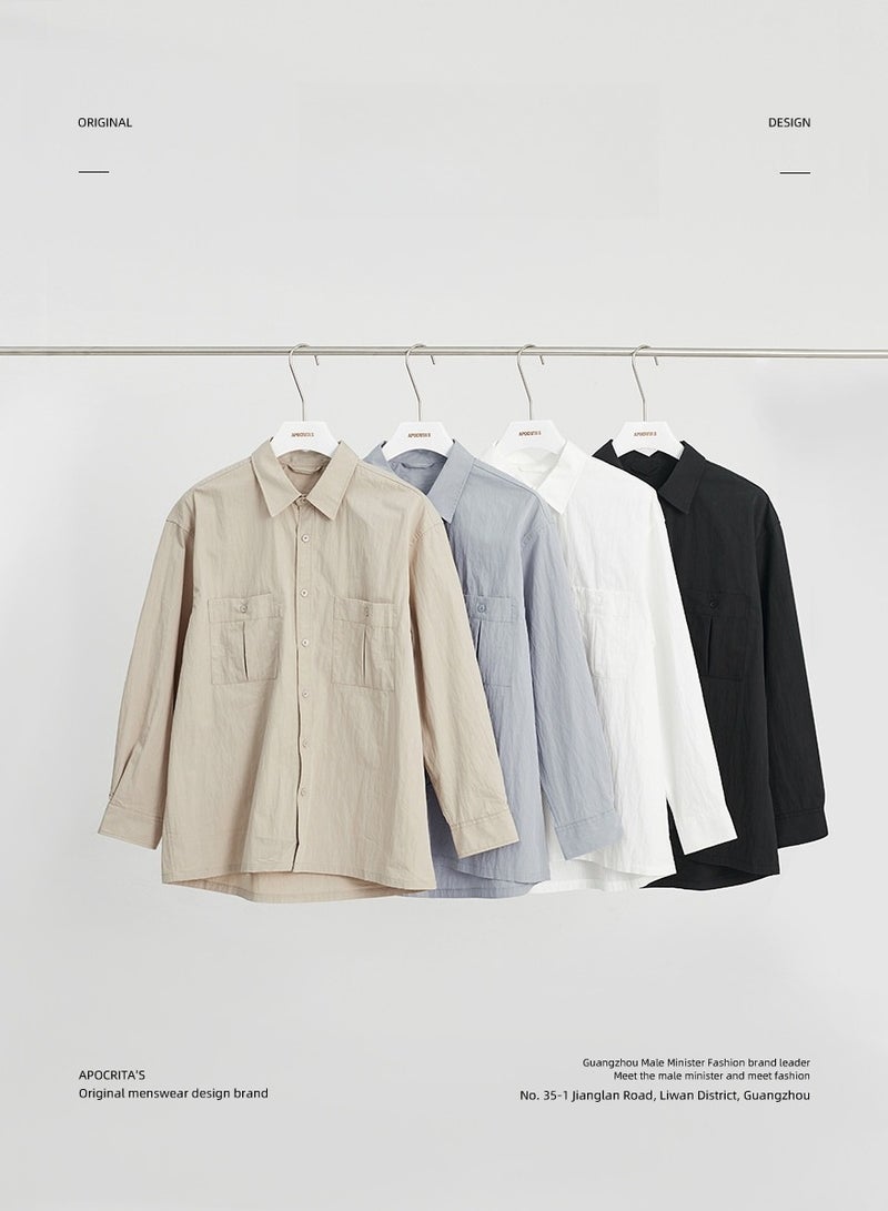 APOCRITA'S Washed Shirt Men's Casual Long Sleeved Loose Shoulder Jacket  - Image 2