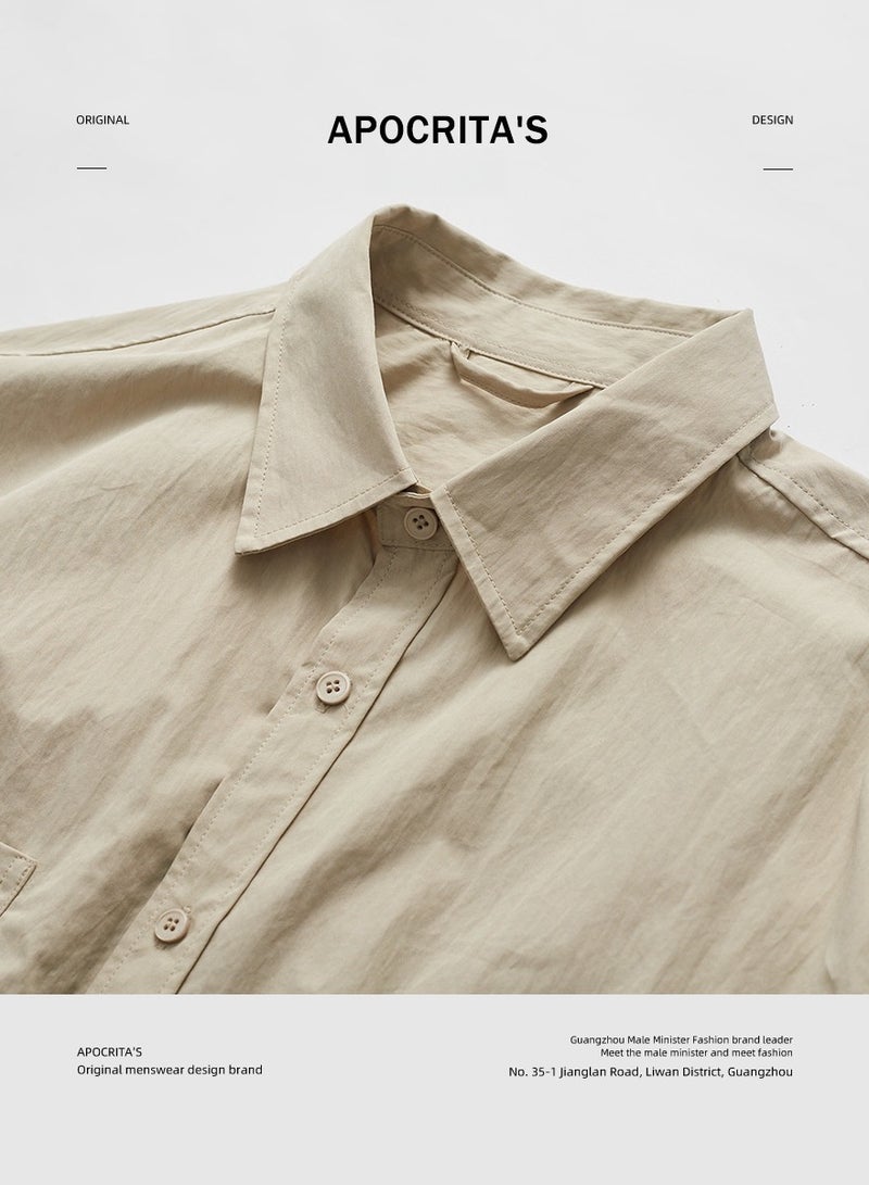 APOCRITA'S Washed Shirt Men's Casual Long Sleeved Loose Shoulder Jacket  - Image 3