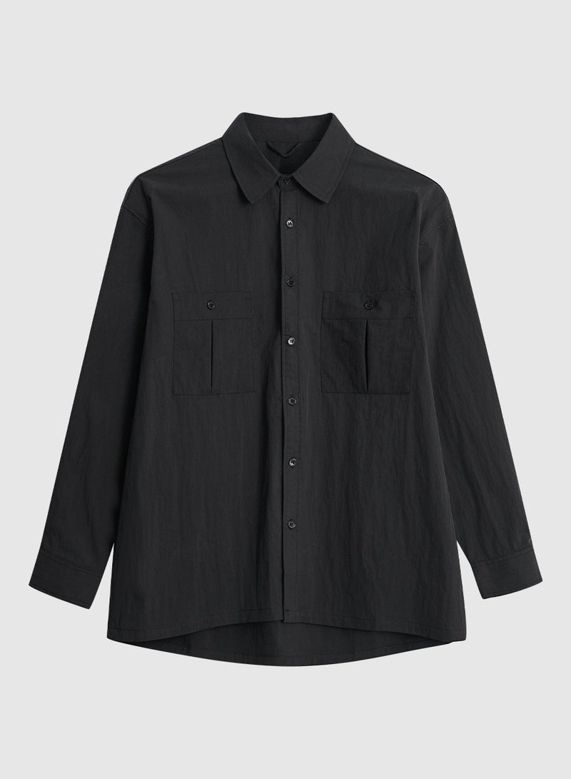 APOCRITA'S Washed Shirt Men's Casual Long Sleeved Loose Shoulder Jacket  - Image 1