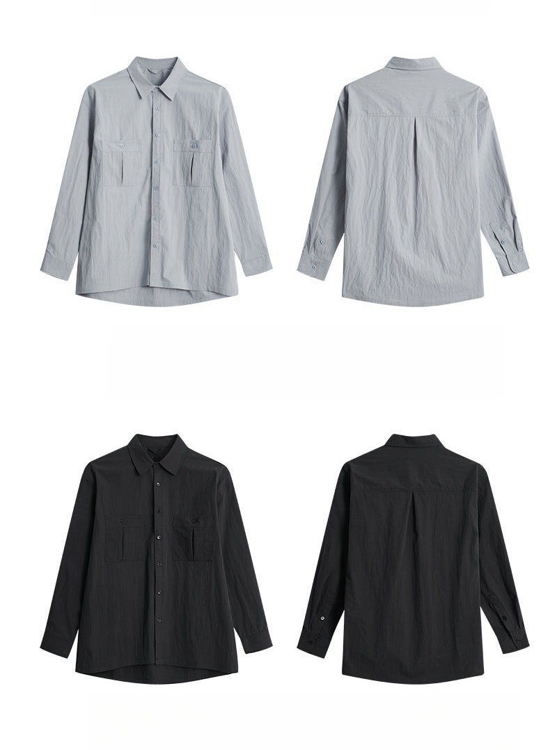 APOCRITA'S Washed Shirt Men's Casual Long Sleeved Loose Shoulder Jacket  - Image 5