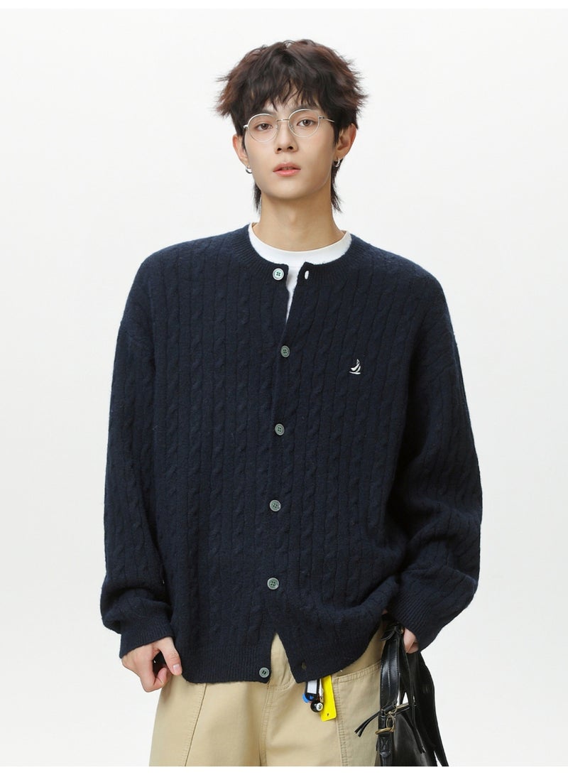 NIBEMINENT Men's Autumn/Winter Cable Knit Textured V-neck Cardigan Sweater – Stylish, Versatile & Perfect for Layered Casual Style - Image 2