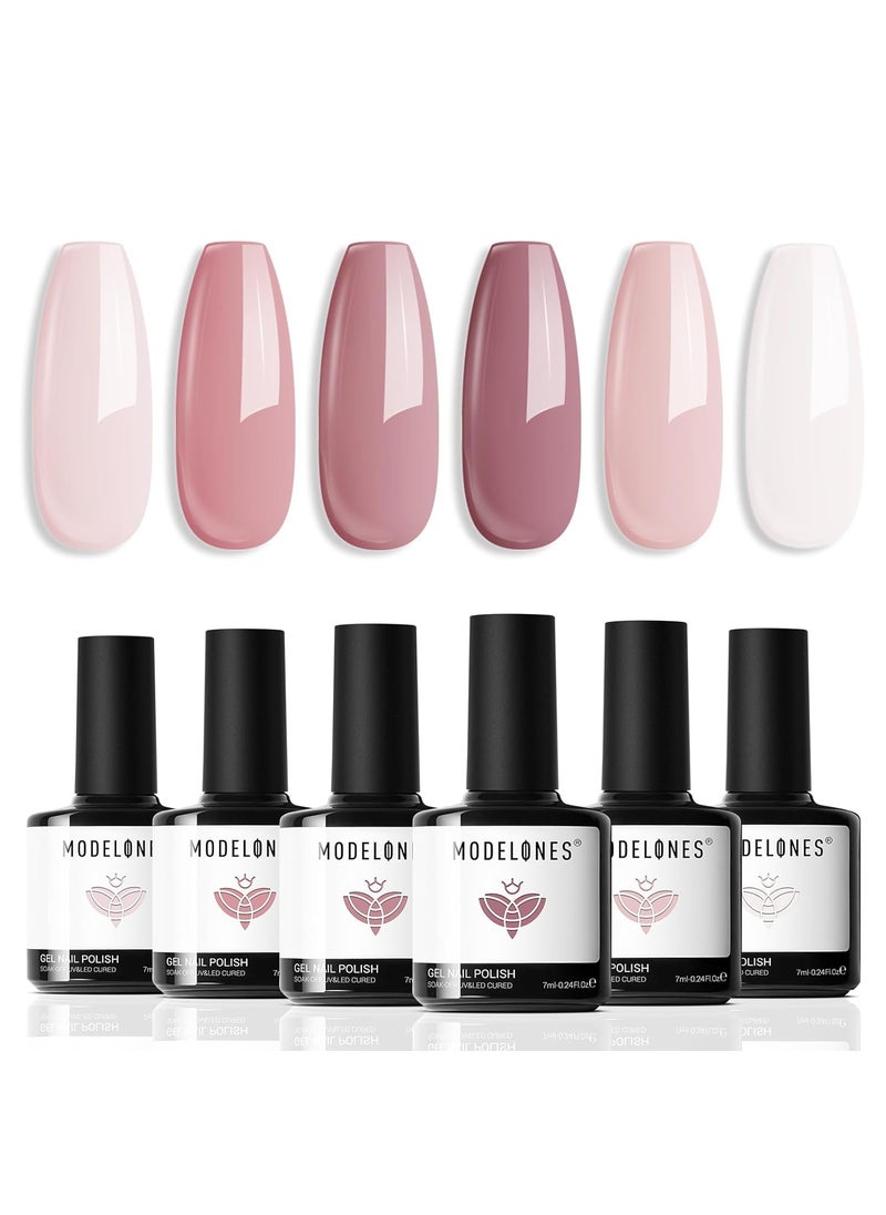 modelones - modelones Gel Nail Polish Set - 6 Colors Nude Pink Milky White Gel Polish Set Light Neutral Pink Nail Polish Barely Pink Soak Off LED Starter Kit Popular Nail Art DIY Manicure Gifts - Image 1