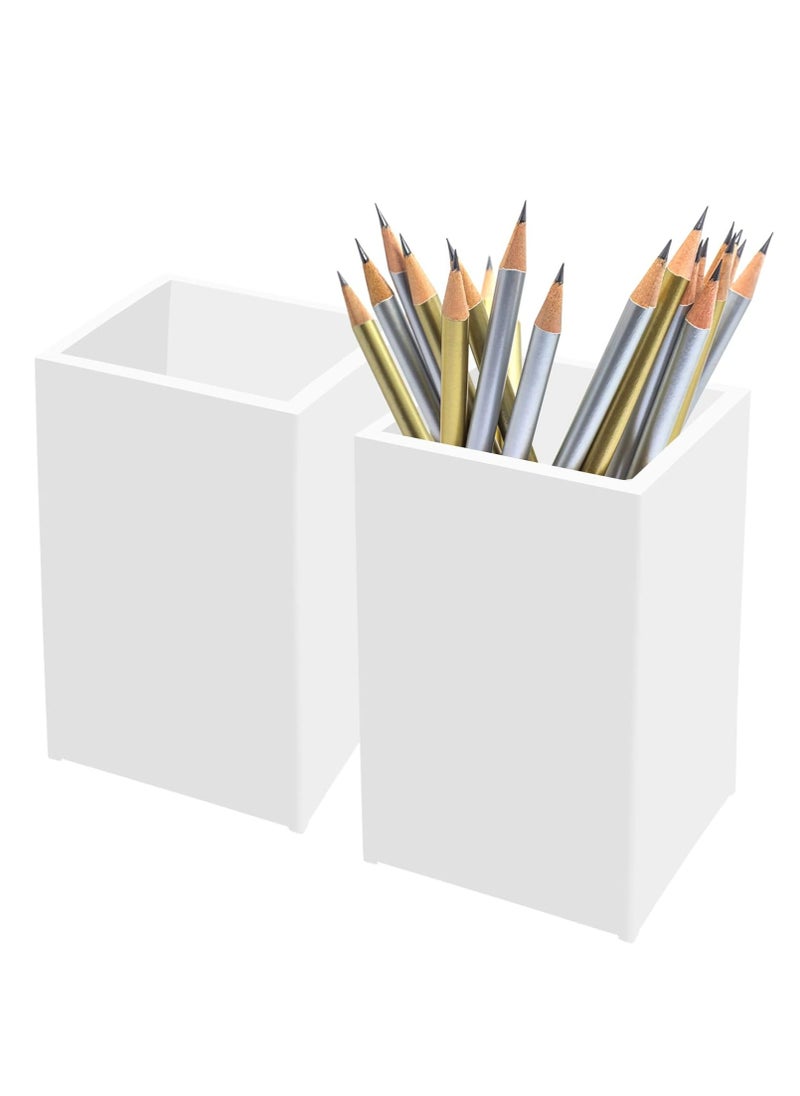 Oasisgalore White Acrylic Pencil Pen Holder Cup 2 Pack，Desktop Stationery Organizer for Office School Home  - Image 1