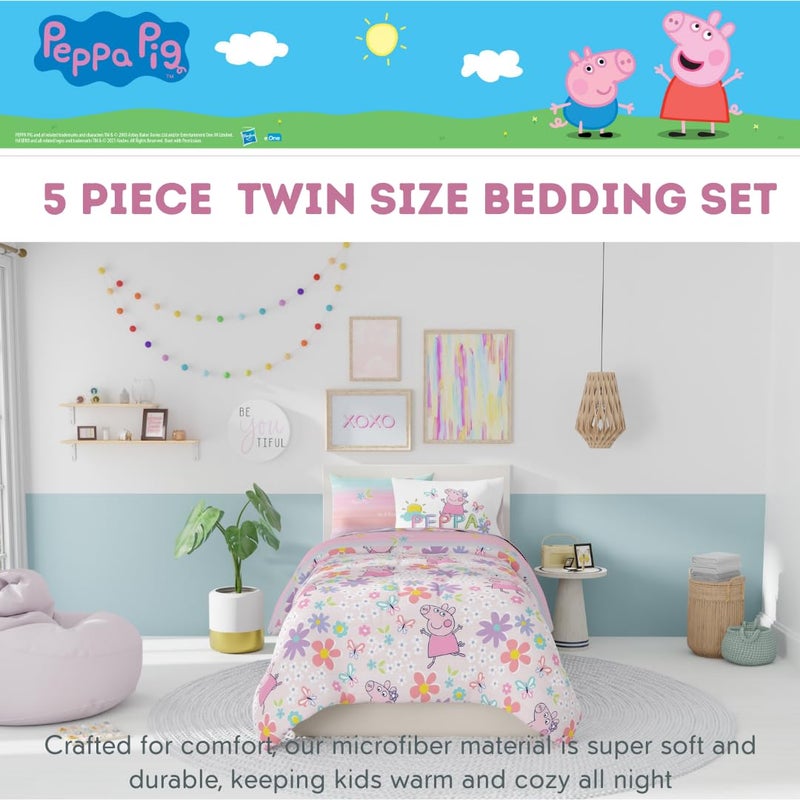 Franco Peppa Pig Kids Bedding Super Soft & Cozy Reversible Microfiber Comforter and Sheet Set with Sham, 5 Piece Twin Size, (Officially Licensed Product) by Franco - Image 2