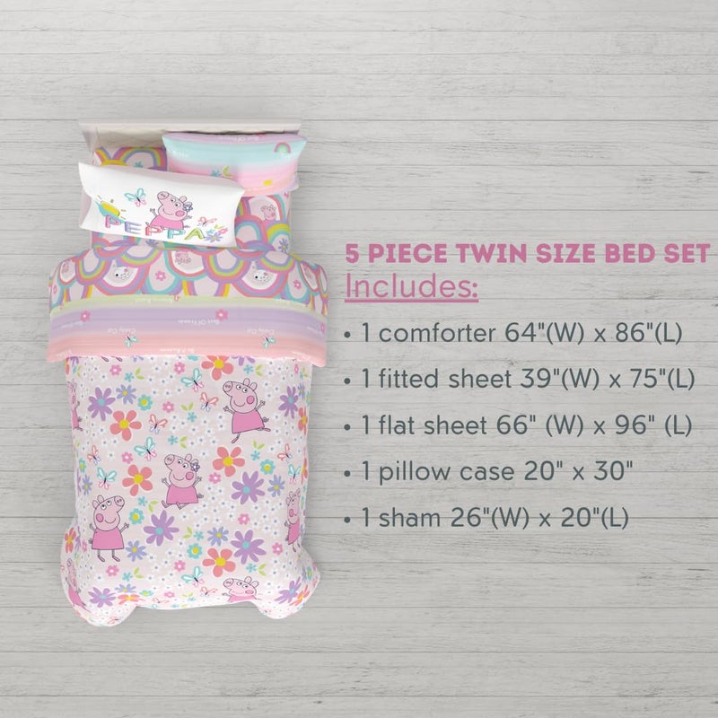 Franco Peppa Pig Kids Bedding Super Soft & Cozy Reversible Microfiber Comforter and Sheet Set with Sham, 5 Piece Twin Size, (Officially Licensed Product) by Franco - Image 3