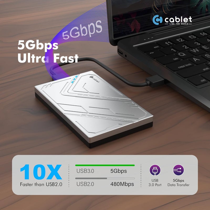 Cablet 2.5 Inch SATA 5Gbps USB 3.0 HDD/SSD Portable External Enclosure for 7mm and 9.5mm, Tool-Free Design, Supports UASP Max 6TB - Image 2