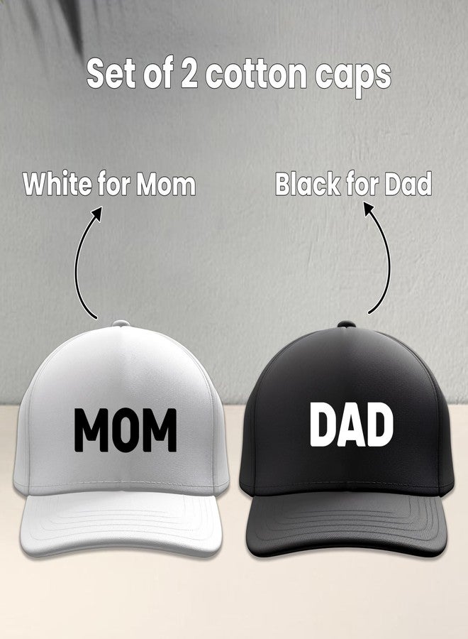 SAVRI Mom and Dad Cotton Cap Hat - Gift for Mom & Dad, Vacation Wear, Daddy & Mother Cap, Pregnancy Maternity Announcement, Photo Shoot Props for Parents - Pack of 2, Free Size - Image 2