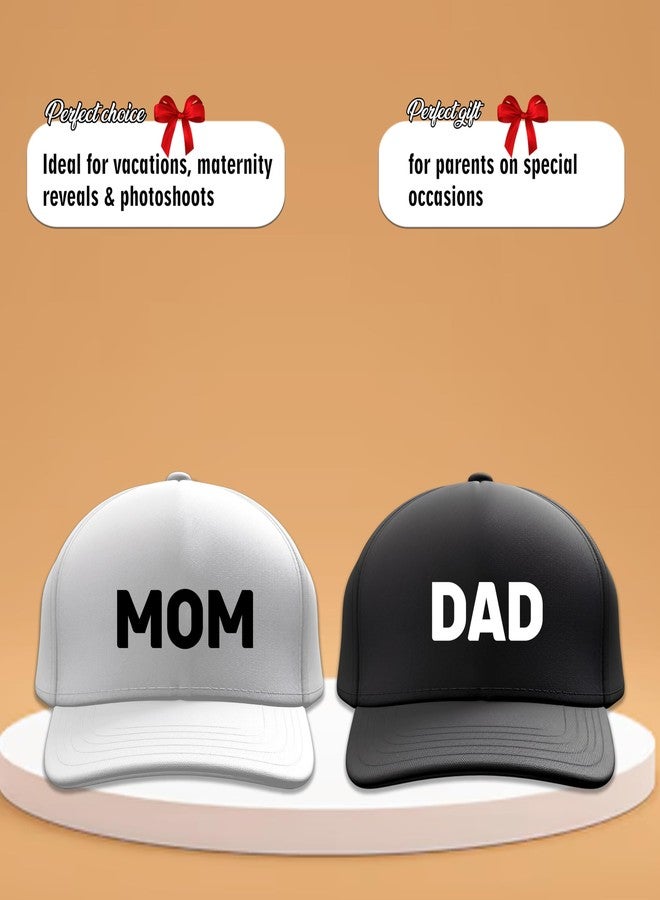 SAVRI Mom and Dad Cotton Cap Hat - Gift for Mom & Dad, Vacation Wear, Daddy & Mother Cap, Pregnancy Maternity Announcement, Photo Shoot Props for Parents - Pack of 2, Free Size - Image 4
