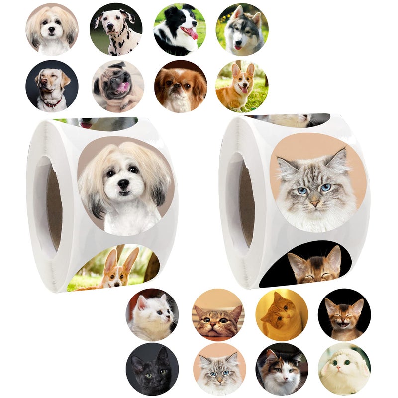 MUMULULU 1000PCS Dog Stickers Adorable Puppy Stickers Cat Stickers Realistic Cute Kitten Roll Stickers for Party Favor Holiday Envelope Seal Stickers Classroom Reward Stickers 2Rolls