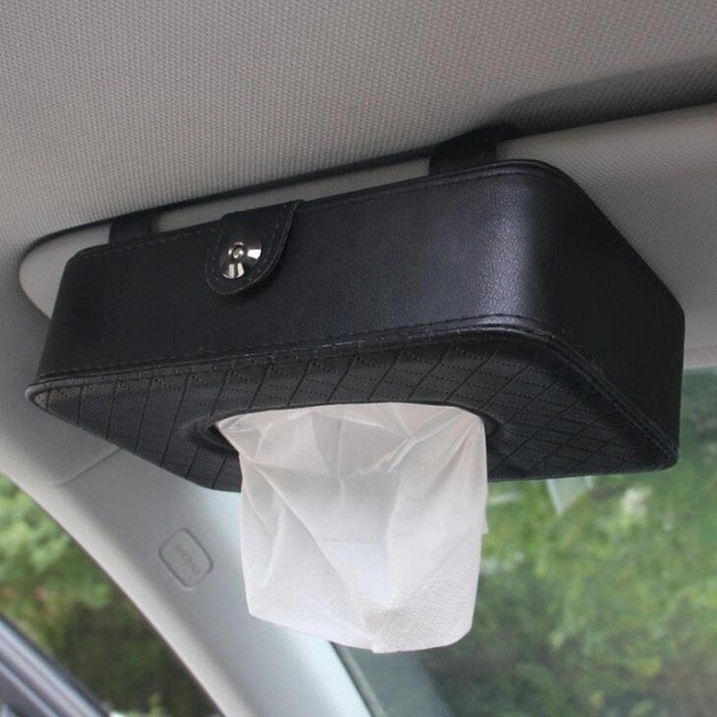 Car Leather Storage Box - Hanging Sun Visor Paper Towel Holder for Car Interior - Image 3