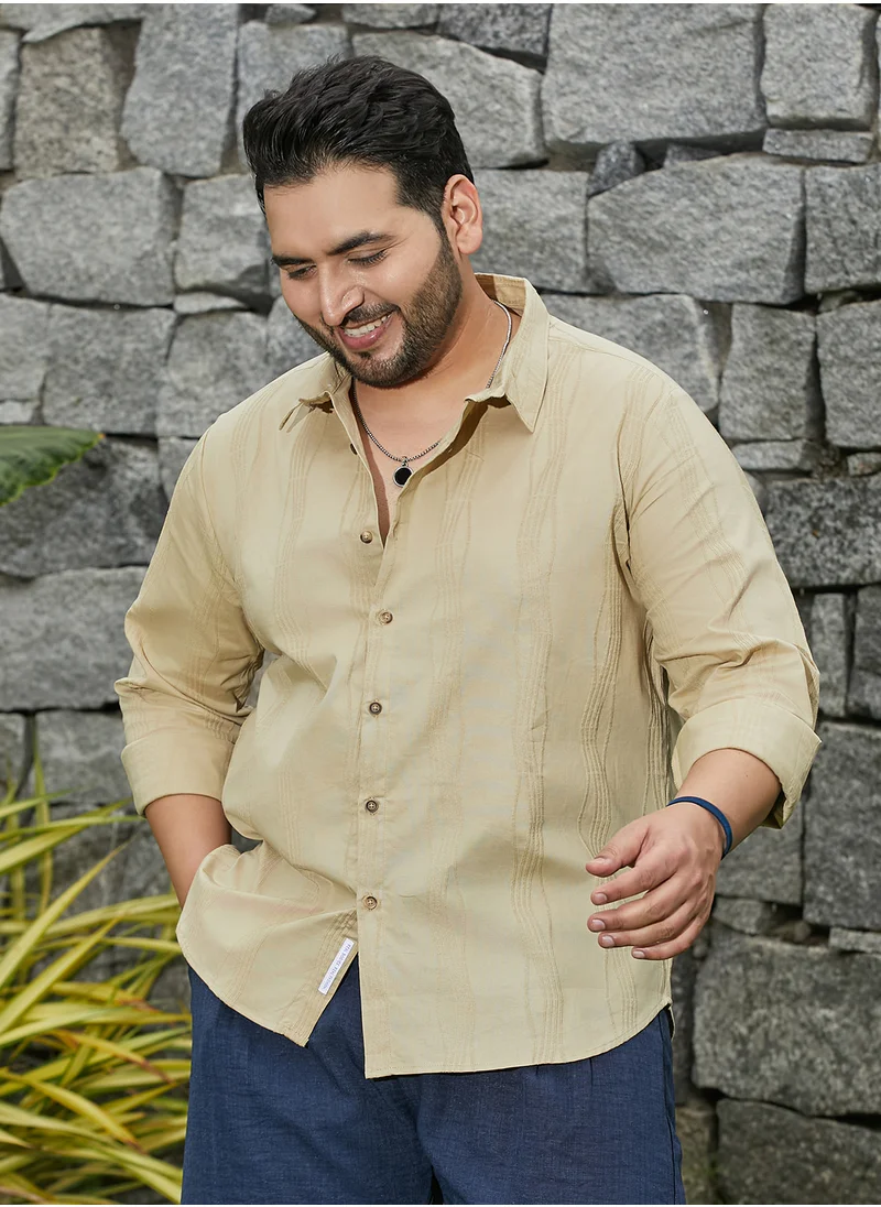 انستافاب بلس Instafab Plus Men's Pale Yellow Swirl-Tactile Shirt For Casual Wear | Spread Collar | Long Cuffed Sleeves | Button Closure | Plus Size Shirt Crafted With Comfort Fit For Everyday Wear
