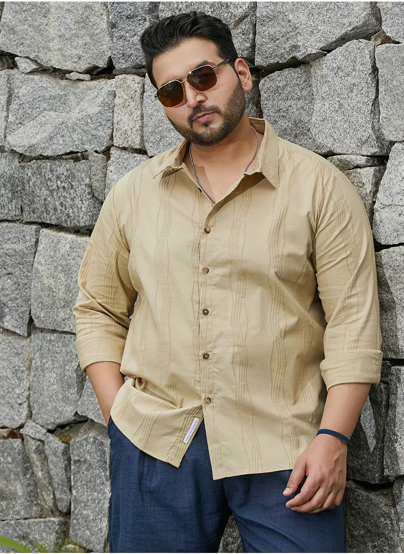 انستافاب بلس Instafab Plus Men's Pale Yellow Swirl-Tactile Shirt For Casual Wear | Spread Collar | Long Cuffed Sleeves | Button Closure | Plus Size Shirt Crafted With Comfort Fit For Everyday Wear