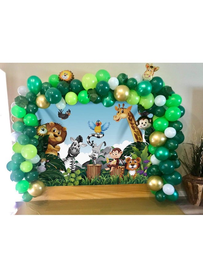 nn - Jungle Animals Backdrop Cartoon Forest Animals Theme Party Photo Background Kids Children Newborn Birthday Baby Shower Decoration Photography Props 7X5Ft - Image 1