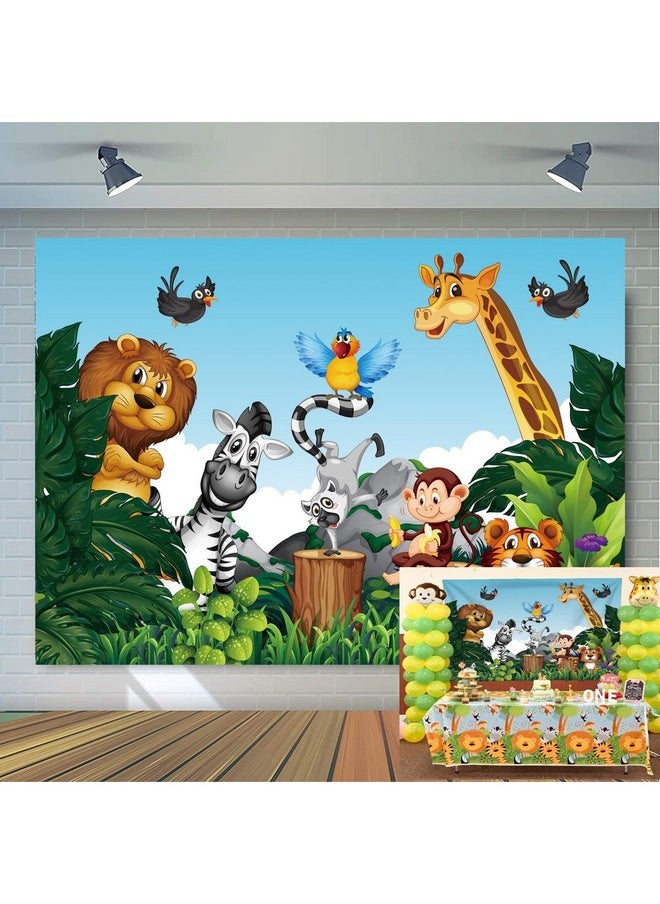 nn - Jungle Animals Backdrop Cartoon Forest Animals Theme Party Photo Background Kids Children Newborn Birthday Baby Shower Decoration Photography Props 7X5Ft - Image 1