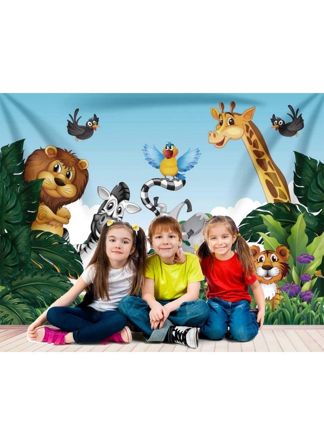 nn - Jungle Animals Backdrop Cartoon Forest Animals Theme Party Photo Background Kids Children Newborn Birthday Baby Shower Decoration Photography Props 7X5Ft - Image 1