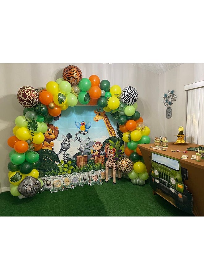 nn - Jungle Animals Backdrop Cartoon Forest Animals Theme Party Photo Background Kids Children Newborn Birthday Baby Shower Decoration Photography Props 7X5Ft - Image 1