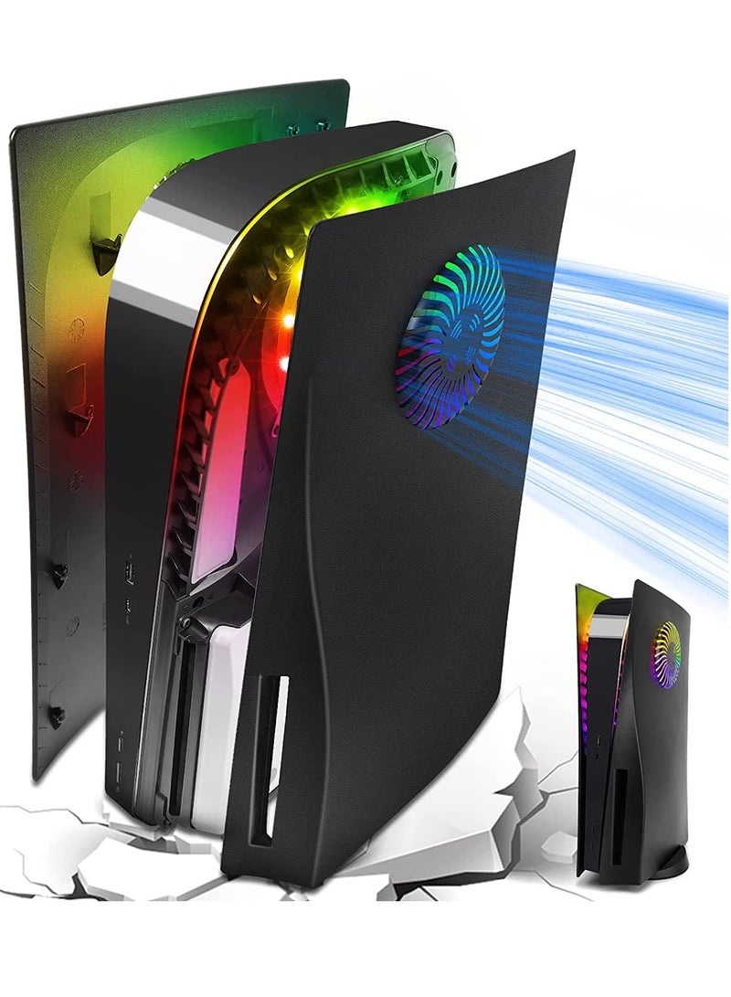 SYOSI PS5 Console Face Plates and RGB LED Light Strip, for Playstation 5 Accessories with Fan Vents Faceplate Shockproof ABS Shell Cover Case, PS5 Lights 8 Color 400+Effects Decorative Ring Kit - Black  - Image 1