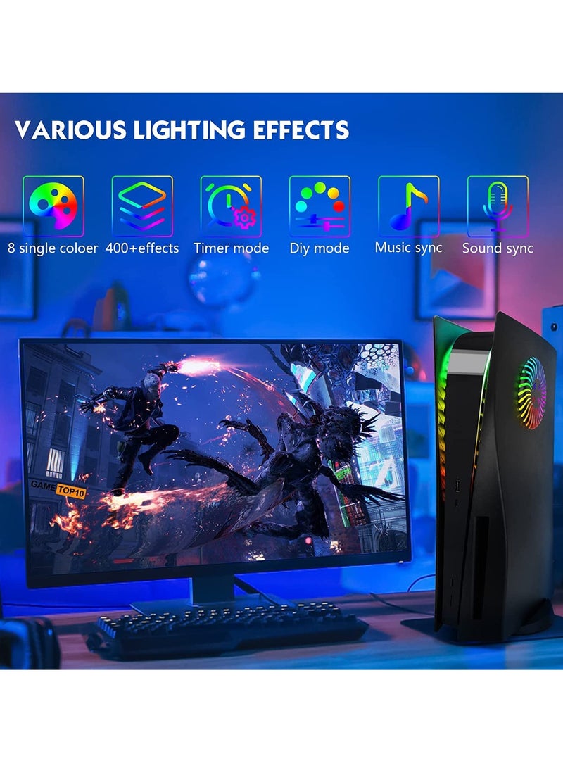 SYOSI PS5 Console Face Plates and RGB LED Light Strip, for Playstation 5 Accessories with Fan Vents Faceplate Shockproof ABS Shell Cover Case, PS5 Lights 8 Color 400+Effects Decorative Ring Kit - Black  - Image 2