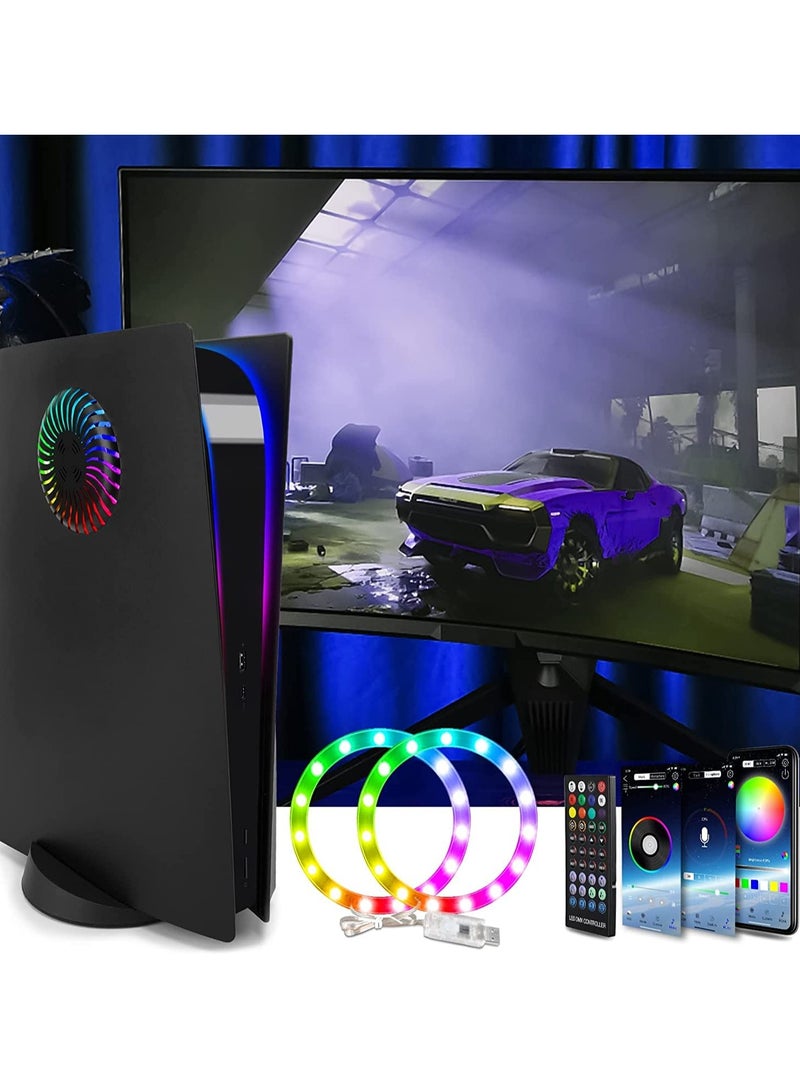 SYOSI PS5 Console Face Plates and RGB LED Light Strip, for Playstation 5 Accessories with Fan Vents Faceplate Shockproof ABS Shell Cover Case, PS5 Lights 8 Color 400+Effects Decorative Ring Kit - Black  - Image 5