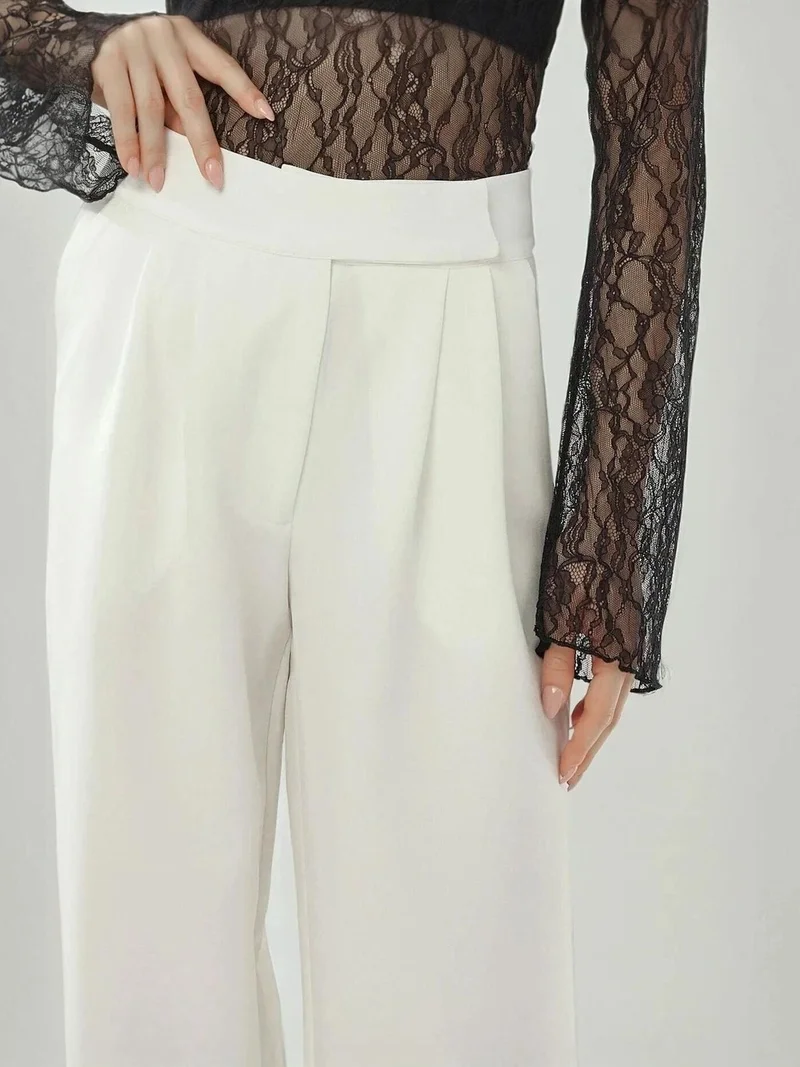 HICCUP White High Waist Wide Leg Palazzo Pants for Women | Best Price UAE