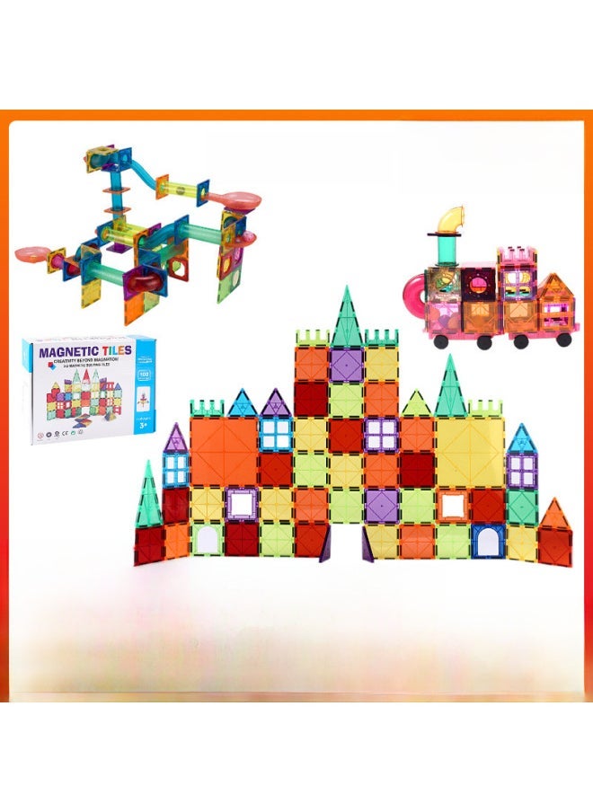 Color Window Magnetic Sheet Track Ball Slide Children's Pipe Toy Magnetic Block Patch Magnetic Sheet Color Window-Specifications:7.5cm Large Size High Quality Pipe -98 Piece Set  - Image 2