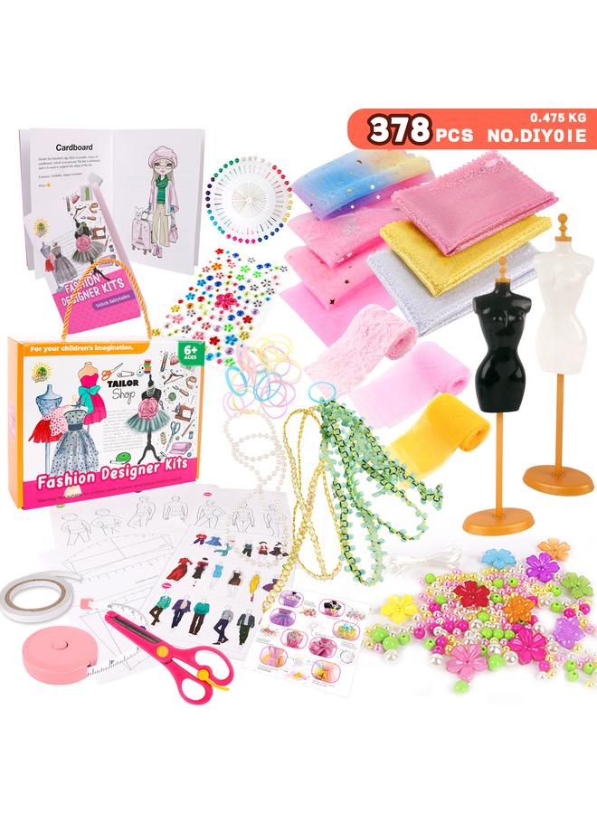 Bluejw 378 Pcs Fashion Designer Kits Gift Box Children's Fashion Design Sewing Kit Box For Girls Aged 6 To 12 DIY Creative Handmade Clothing Craft Toy For Early Learning Creative Doll Clothes Outfits Hand Made Set Ideal Gift For Girls - Image 1