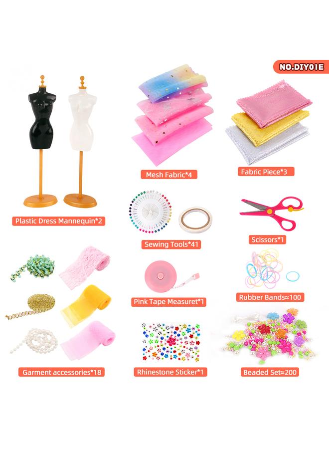 Bluejw 378 Pcs Fashion Designer Kits Gift Box Children's Fashion Design Sewing Kit Box For Girls Aged 6 To 12 DIY Creative Handmade Clothing Craft Toy For Early Learning Creative Doll Clothes Outfits Hand Made Set Ideal Gift For Girls - Image 5