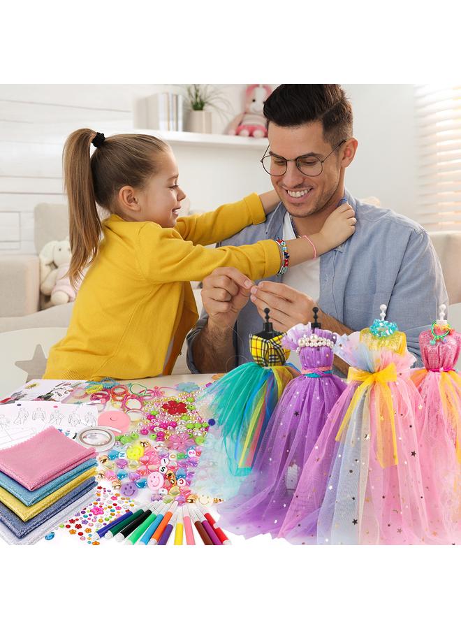 Bluejw 378 Pcs Fashion Designer Kits Gift Box Children's Fashion Design Sewing Kit Box For Girls Aged 6 To 12 DIY Creative Handmade Clothing Craft Toy For Early Learning Creative Doll Clothes Outfits Hand Made Set Ideal Gift For Girls - Image 3