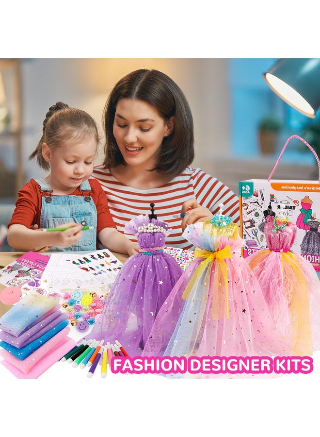 Bluejw 378 Pcs Fashion Designer Kits Gift Box Children's Fashion Design Sewing Kit Box For Girls Aged 6 To 12 DIY Creative Handmade Clothing Craft Toy For Early Learning Creative Doll Clothes Outfits Hand Made Set Ideal Gift For Girls - Image 2