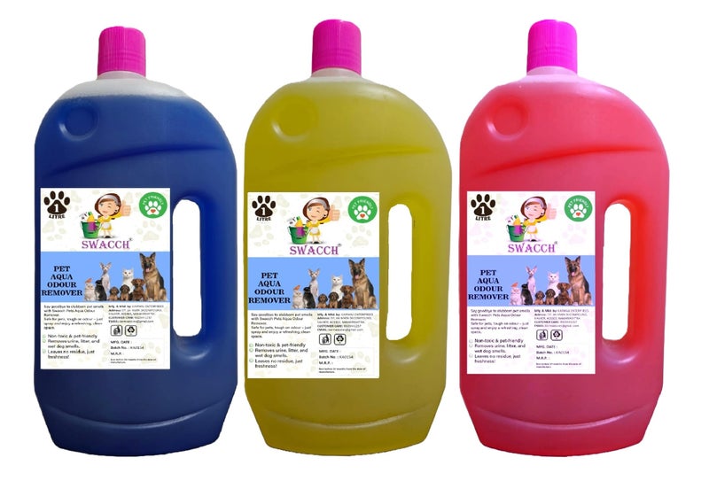 swacch Pet Aqua Odour Remover Liquid I Pet Safe Deodorizer for Home & Pet Areas I 1 Litre Combo Pack of 3 Lavender, Lemon & Rose - Image 1