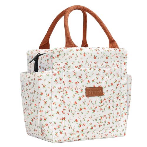 Joymee Lunch Bag Women Insulated Lunch Box Reusable Leakproof Large Spacious Cooler Tote for Women Men Adult with Bottle Holder and Side Pockets for Work Office Travel Picnic Red Floral - Image 1