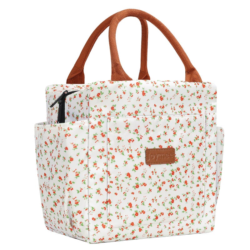Joymee Lunch Bag Women Insulated Lunch Box Reusable Leakproof Large Spacious Cooler Tote for Women Men Adult with Bottle Holder and Side Pockets for Work Office Travel Picnic Red Floral - Image 2